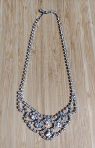 Frosted Silver/Faceted Crystal Drape Statement Necklace